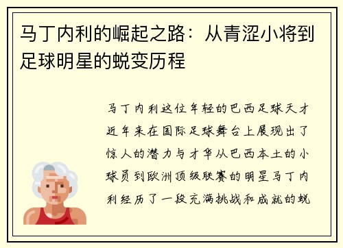 马丁内利的崛起之路：从青涩小将到足球明星的蜕变历程